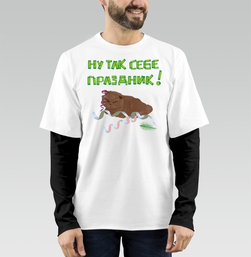 Фотография футболки Меланхоличный кот среди мишуры иронизирует над праздником