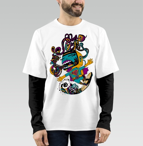 Фотография футболки Яркий психоделический Рекламный серфер по рекламе