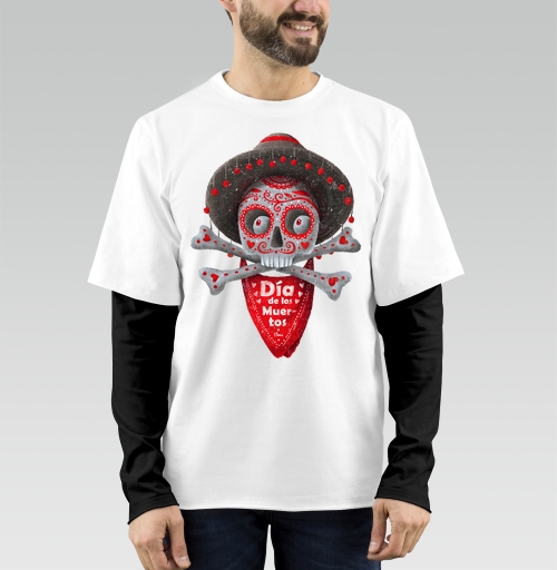 Фотография футболки Череп с сомбреро Día de los Muertos яркий арт