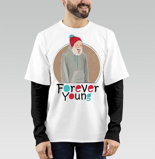 Фотография футболки Веселый старик Forever Young с яркой шапкой
