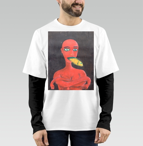Фотография футболки Red woman with a fish in his mouth