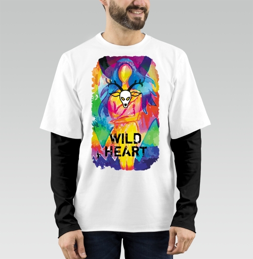 Фотография футболки Яркий арт-постер «Wild Heart» с маской оленя