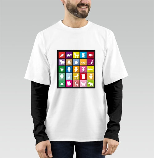 Фотография футболки Яркий набор иконок с животными в стиле flat design