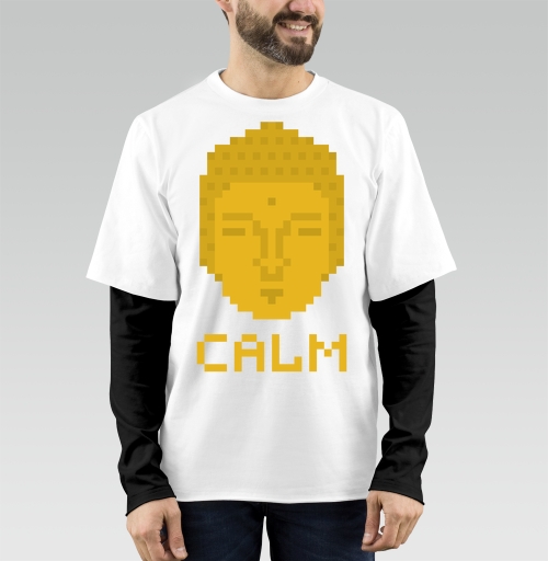 Фотография футболки Пиксельное Лицо Будды с Надписью Calm