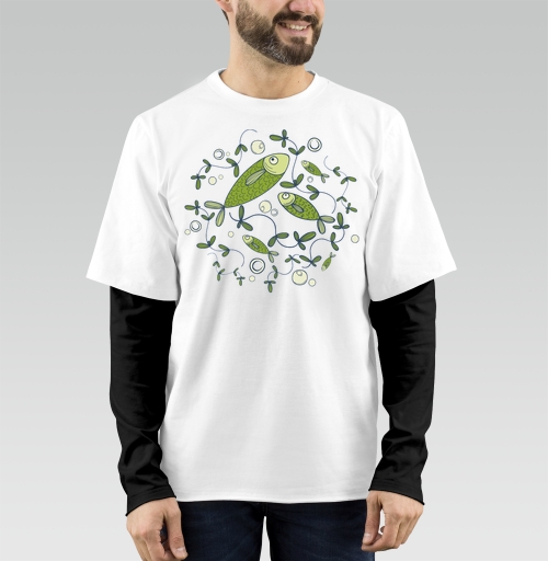 Фотография футболки Паттерн Подводный Мир с Рыбами и Водорослями
