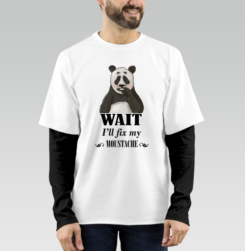 Фотография футболки Забавная панда с надписью «Wait I'll fix my moustache»