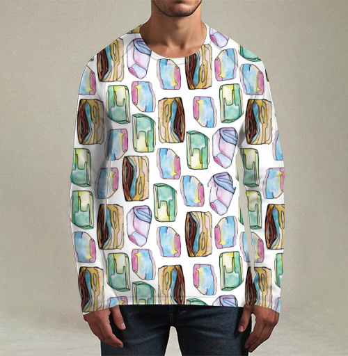 Фотография футболки Нежный узор с акварельными самоцветами и минералами