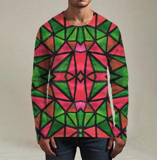Фотография футболки Витражи. Розовые и зеленые треугольники