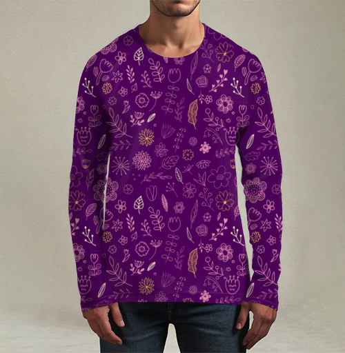 Фотография футболки Нежные розовые цветы на сиреневом фоне на подушке