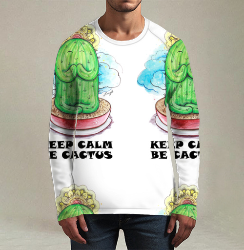 Фотография футболки Спокойный медитирующий кактус с позитивной надписью be cactus