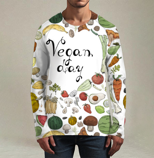 Фотография футболки Овощи фрукты ягоды зелень зеленом фоне Vegan day