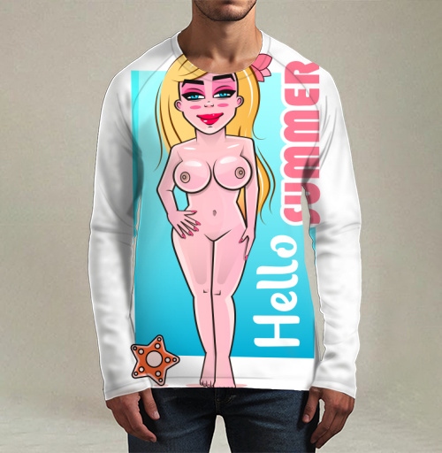 Фотография футболки Обнаженная девушка на фоне голубого лета Hello summer