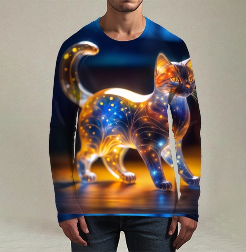 Фотография футболки Фантазийный светящийся кот в ночной гамме