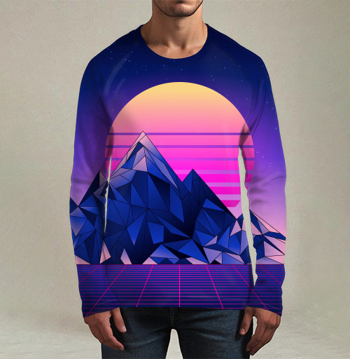 Фотография футболки Цифровой закат в стиле Synthwave с неоновой палитрой