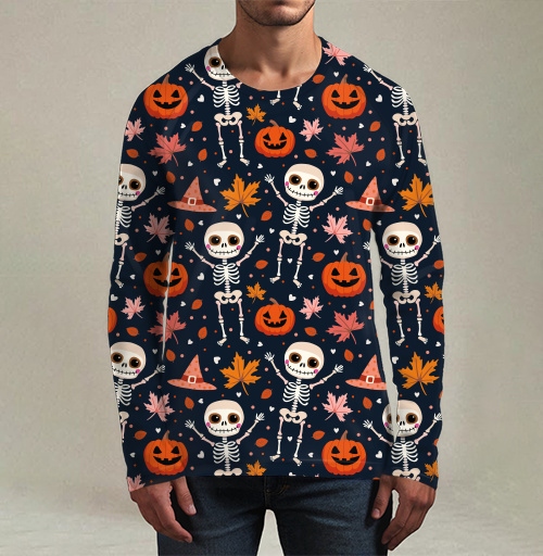 Фотография футболки Веселый танцующий скелет и тыква / Happy skeleton and pumpkin Halloween