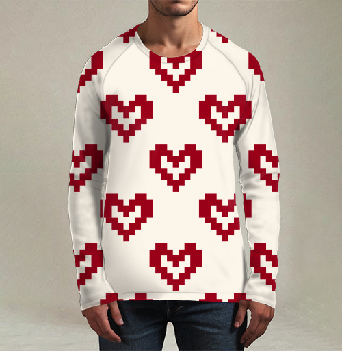 Фотография футболки Пиксельные красные сердца на светлом фоне Pixel Hearts – Сердца