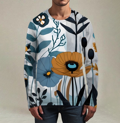 Фотография футболки Дикие горчичные маки и синие полевые цветы Botanical floral pattern