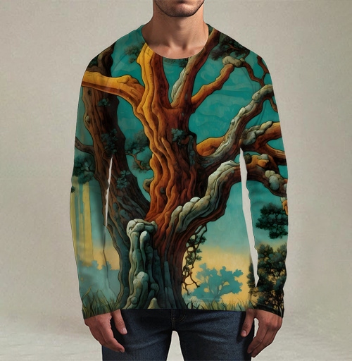 Фотография футболки Golden tree in turquoise forest / Золотое дерево в бирюзовом лесу