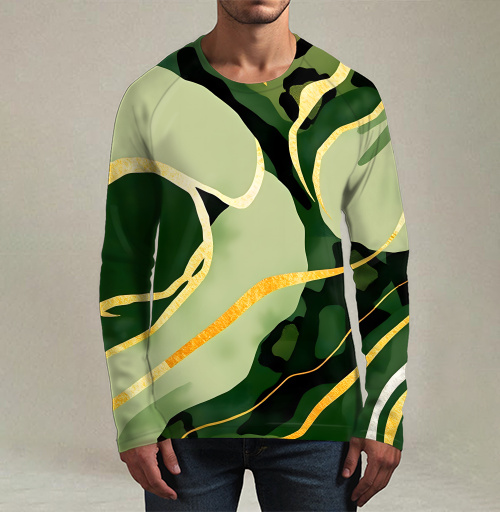 Фотография футболки Золотые изгибы на зеленом анималистичном фоне / Golden curves on green animal background