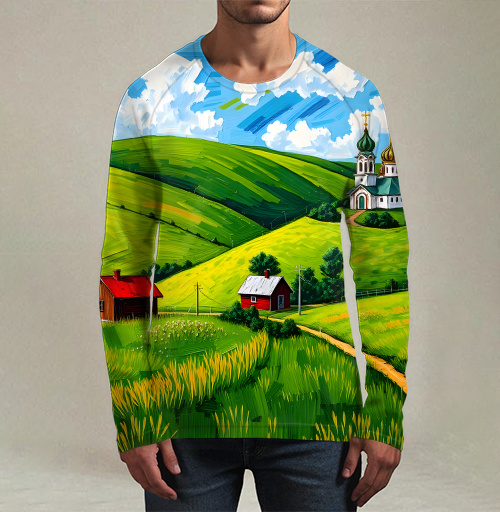 Фотография футболки Village Summer Landscape - Летний сельский пейзаж с золотыми куполами церкви