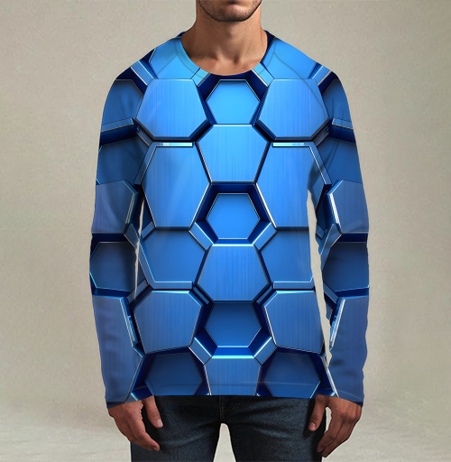 Фотография футболки Futuristic Digital Abstract – Синий металлический шестигранник