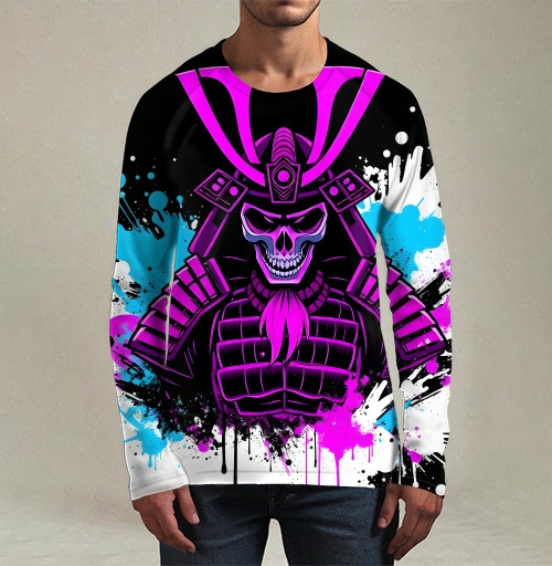 Фотография футболки Neon Cyber Samurai Warrior / Самурай Череп в ярких брызгах краски