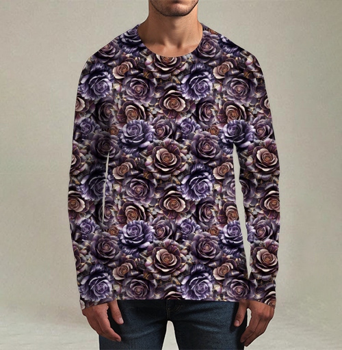 Фотография футболки Purple Rose Pattern – Темно-фиолетовые розы создают изысканный цветочный паттерн