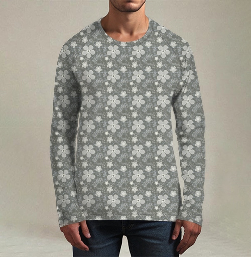 Фотография футболки Grey Daisy Floral / Серые маргаритки цветы — Паттерн серые маргаритки цветы