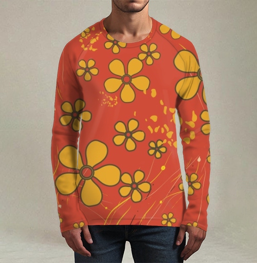 Фотография футболки Yellow Flowers Retro Pattern – Желтые цветы ретро узор оранжевого цвета