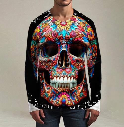 Фотография футболки Floral Skull - Цветочный мексиканский череп яркий красочный декор