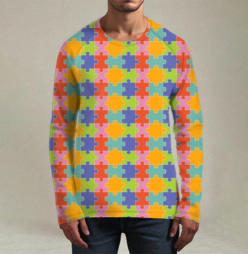 Фотография футболки Бесконечная яркая мозаика из элементов Puzzle Pattern Узор пазлов