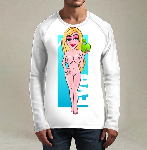 Фотография футболки Nude Eve Apple / Красивая блондинка с сочным зеленым яблоком Ева Искушение Сад