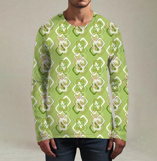 Фотография футболки Оливковый геометрический узор в стиле семидесятых Retro Geometric Pattern