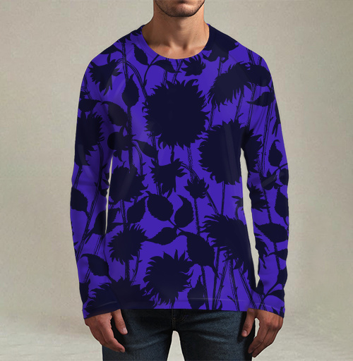 Фотография футболки Black Sunflower Silhouette Черный силуэт подсолнуха синие темные подсолнухи