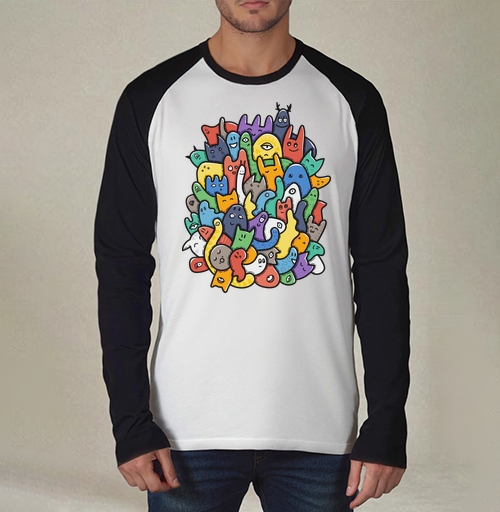 Фотография футболки Весёлое собрание мультяшных монстров doodle art