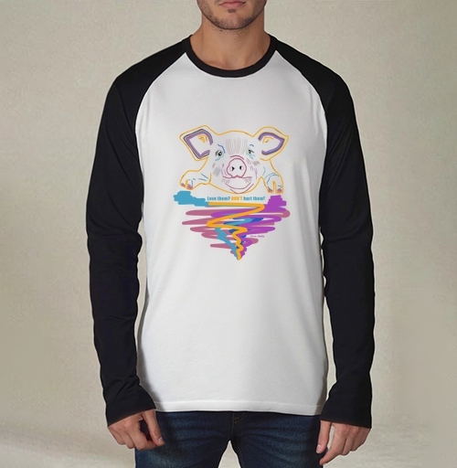 Фотография футболки Неоновая голова свиньи с призывом к заботе