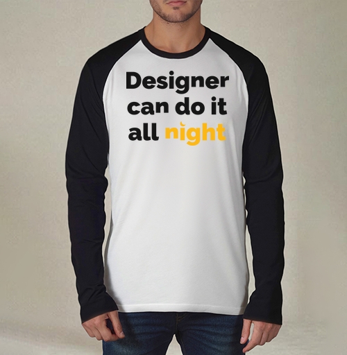 Фотография футболки Футболка с принтом «Designer can do it all night»