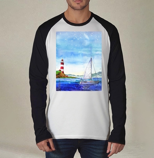 Фотография футболки Яхта и маяк в море