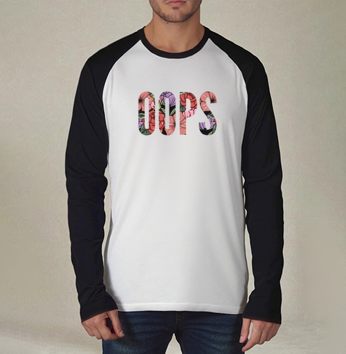 Фотография футболки Цветочная Надпись Ошибка OOPS на Сером фоне