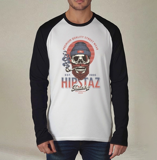 Фотография футболки Череп хипстер с трубкой и бородой для одежды street wear