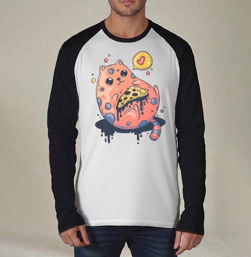 Фотография футболки Милый кот с гигантской пиццей в стиле Creepy Cute