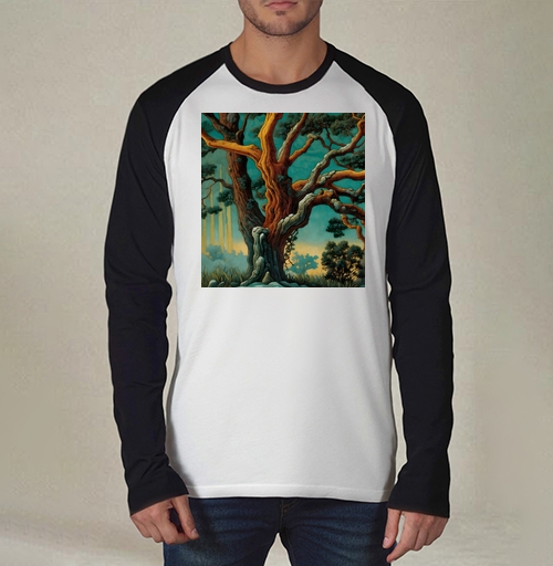 Фотография футболки Golden tree in turquoise forest / Золотое дерево в бирюзовом лесу