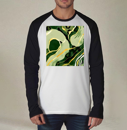 Фотография футболки Золотые изгибы на зеленом анималистичном фоне / Golden curves on green animal background