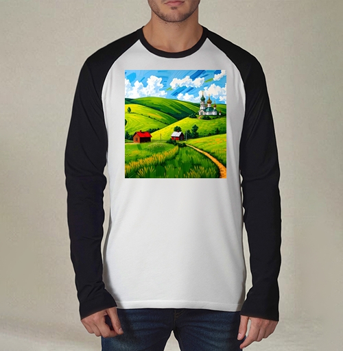 Фотография футболки Village Summer Landscape - Летний сельский пейзаж с золотыми куполами церкви