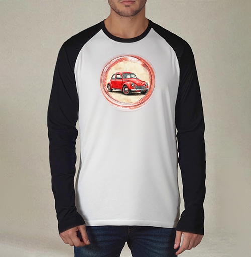 Фотография футболки Винтажный красный жук Red Retro Car ретро автомобиль акварель
