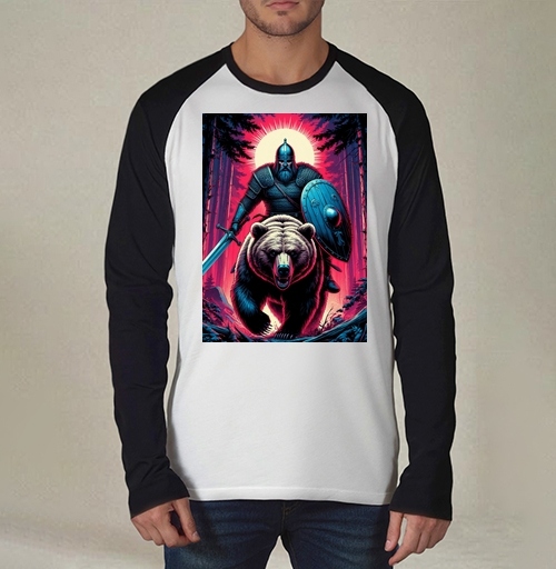Фотография футболки Viking Warrior Bear / Викинг на медведе в стиле ретроволна медведь воин фэнтези