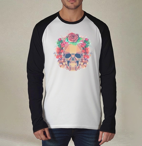 Фотография футболки Polygonal human skull and watercolor wreath.Los muertos.