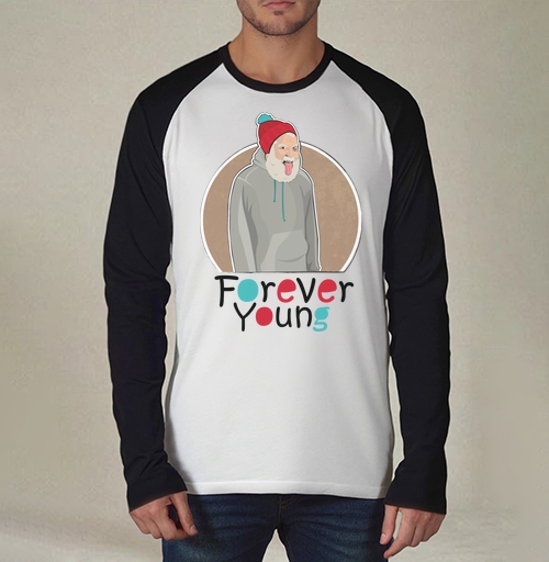 Фотография футболки Веселый старик Forever Young с яркой шапкой