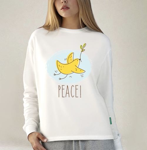 Фотография футболки Банан-птица 'PEACE!' — символ мира и юмора
