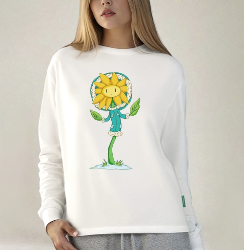 Фотография футболки Одуванчик в зимней куртке с зелёными листьями